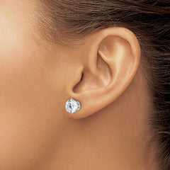 SRE1087 Chisel Stainless Steel Polished 8mm Round CZ Stud Post Earrings