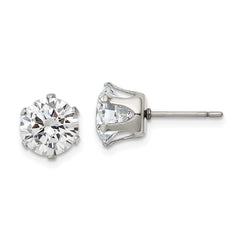 SRE1087 Chisel Stainless Steel Polished 8mm Round CZ Stud Post Earrings