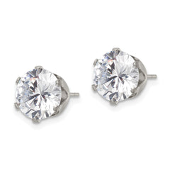 SRE1088 Chisel Stainless Steel Polished 9mm Round CZ Stud Post Earrings