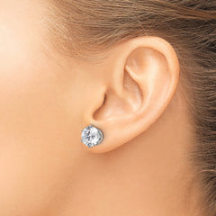 SRE1088 Chisel Stainless Steel Polished 9mm Round CZ Stud Post Earrings