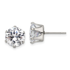 SRE1088 Chisel Stainless Steel Polished 9mm Round CZ Stud Post Earrings