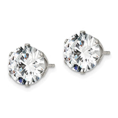 SRE1089 Chisel Stainless Steel Polished 10mm Round CZ Stud Post Earrings