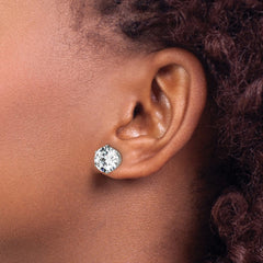 SRE1089 Chisel Stainless Steel Polished 10mm Round CZ Stud Post Earrings