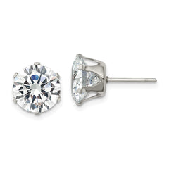 SRE1089 Chisel Stainless Steel Polished 10mm Round CZ Stud Post Earrings