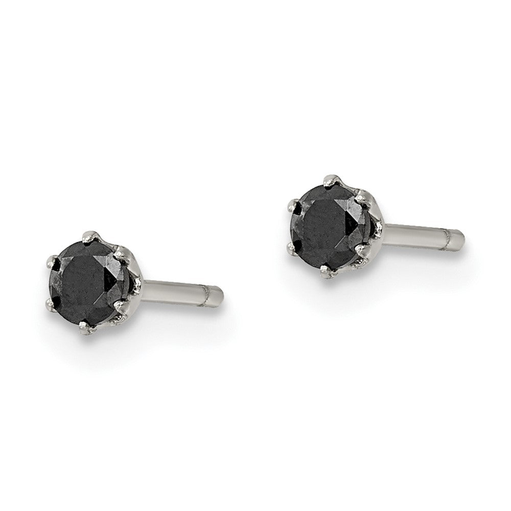 SRE1091 Chisel Stainless Steel Polished 3mm Black Round CZ Stud Post Earrings