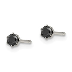 SRE1091 Chisel Stainless Steel Polished 3mm Black Round CZ Stud Post Earrings
