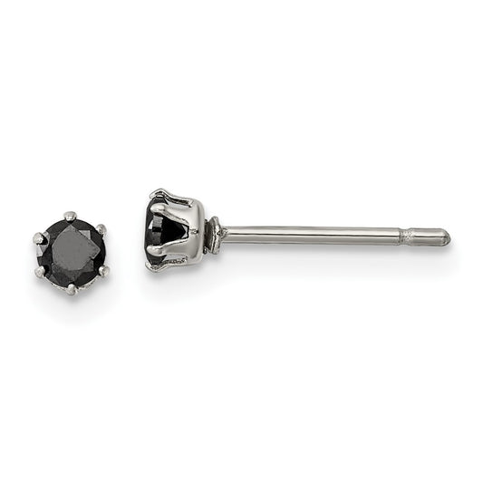 SRE1091 Chisel Stainless Steel Polished 3mm Black Round CZ Stud Post Earrings