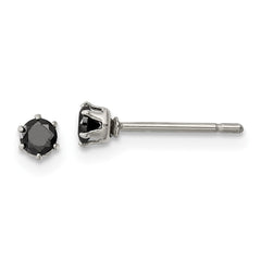 SRE1091 Chisel Stainless Steel Polished 3mm Black Round CZ Stud Post Earrings