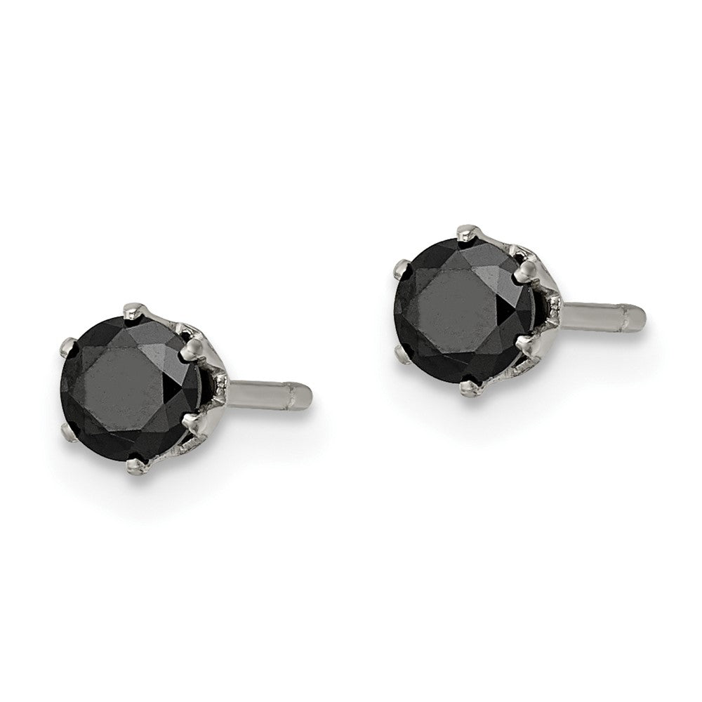 SRE1092 Chisel Stainless Steel Polished 4mm Black Round CZ Stud Post Earrings