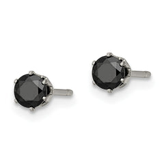 SRE1092 Chisel Stainless Steel Polished 4mm Black Round CZ Stud Post Earrings