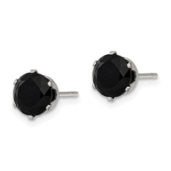SRE1094 Chisel Stainless Steel Polished 7mm Black Round CZ Stud Post Earrings