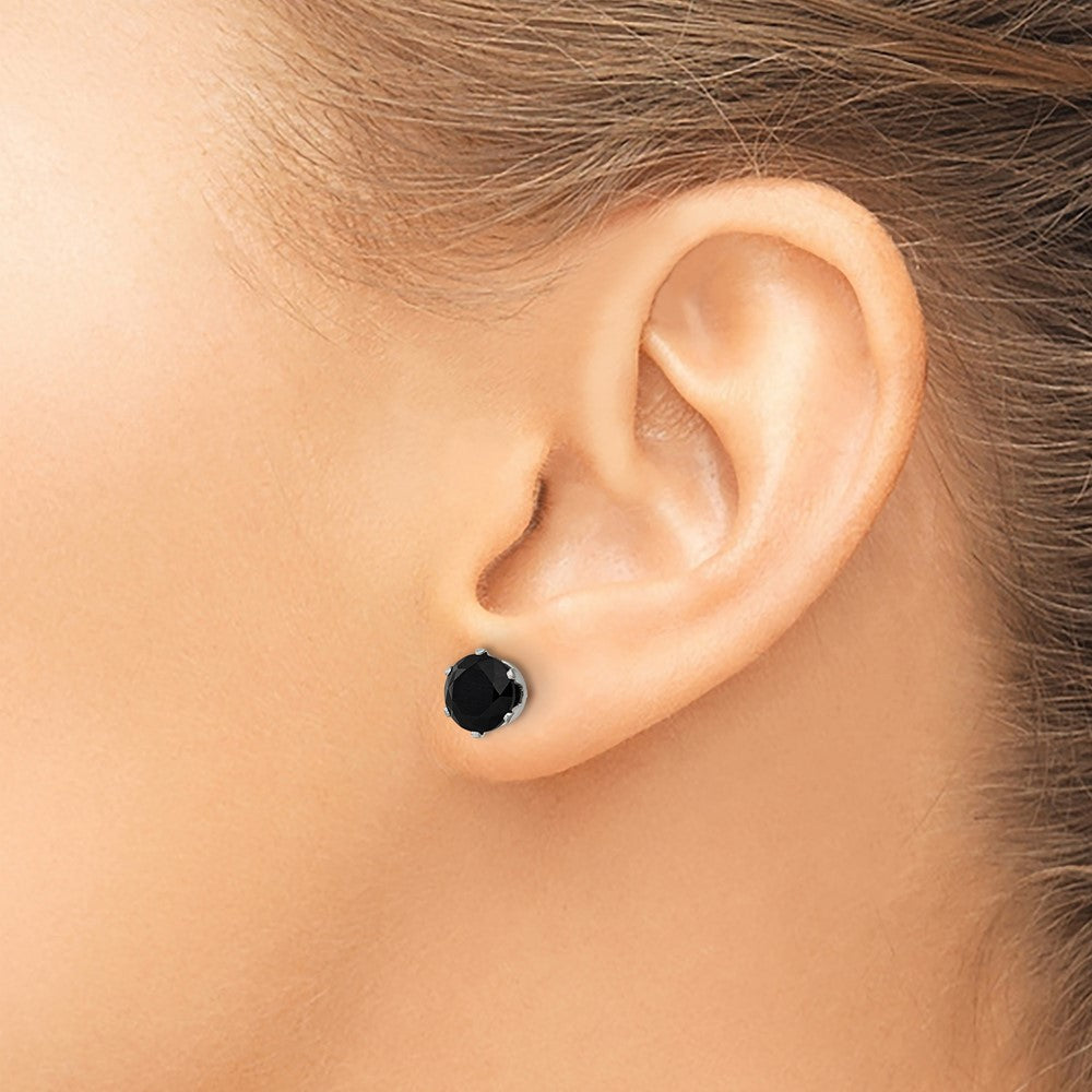 SRE1094 Chisel Stainless Steel Polished 7mm Black Round CZ Stud Post Earrings