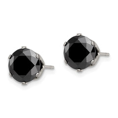 SRE1095 Chisel Stainless Steel Polished 8mm Black Round CZ Stud Post Earrings
