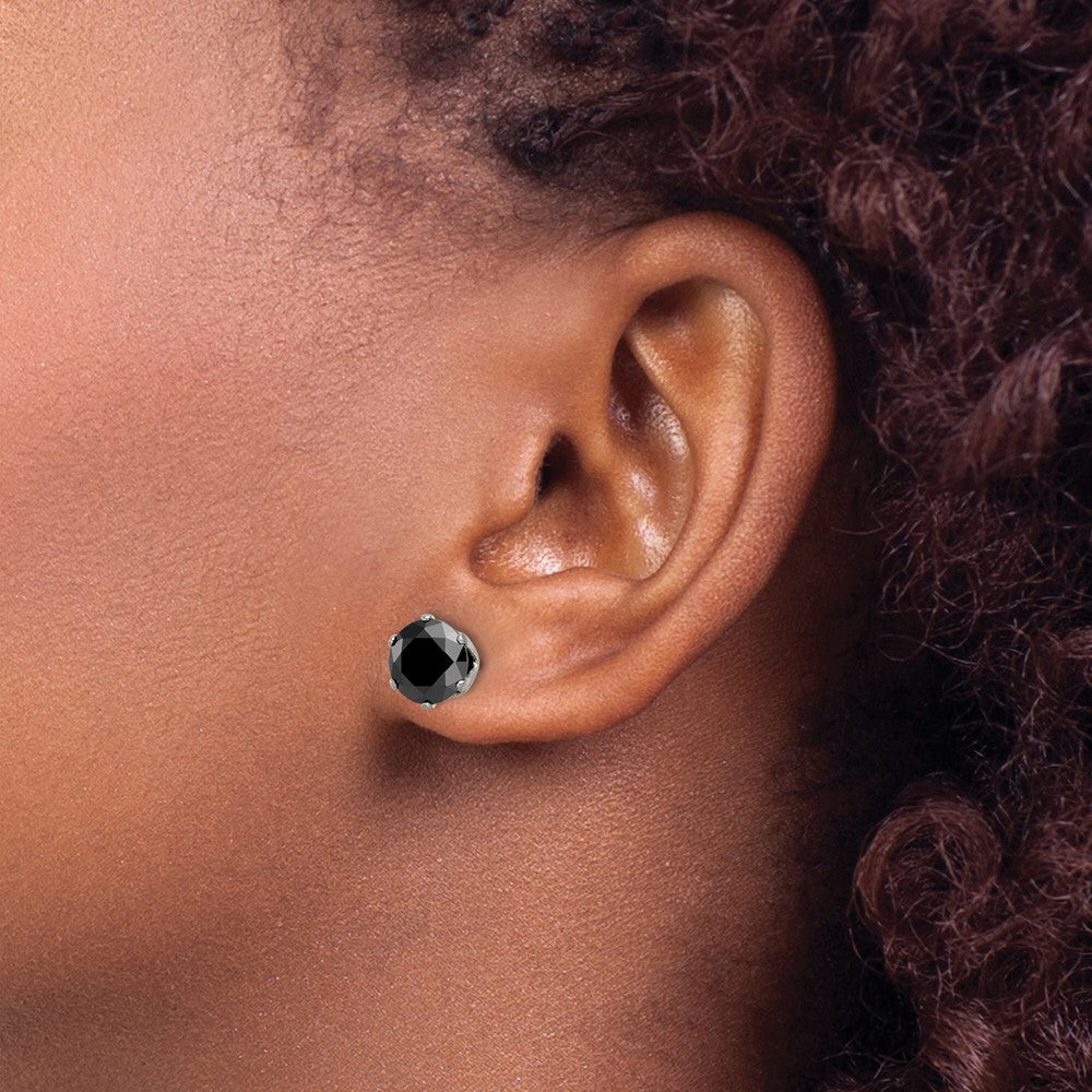 SRE1095 Chisel Stainless Steel Polished 8mm Black Round CZ Stud Post Earrings