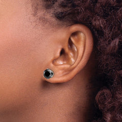 SRE1095 Chisel Stainless Steel Polished 8mm Black Round CZ Stud Post Earrings