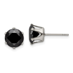 SRE1095 Chisel Stainless Steel Polished 8mm Black Round CZ Stud Post Earrings