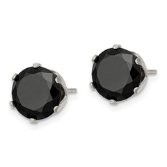 SRE1096 Chisel Stainless Steel Polished 9mm Black Round CZ Stud Post Earrings