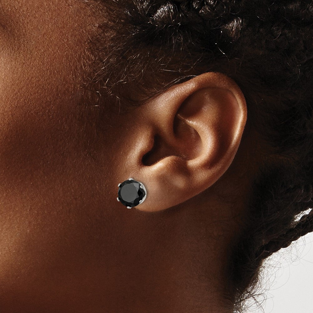 SRE1096 Chisel Stainless Steel Polished 9mm Black Round CZ Stud Post Earrings