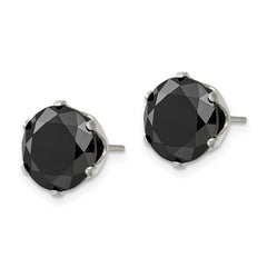 SRE1097 Chisel Stainless Steel Polished 10mm Black Round CZ Stud Post Earrings