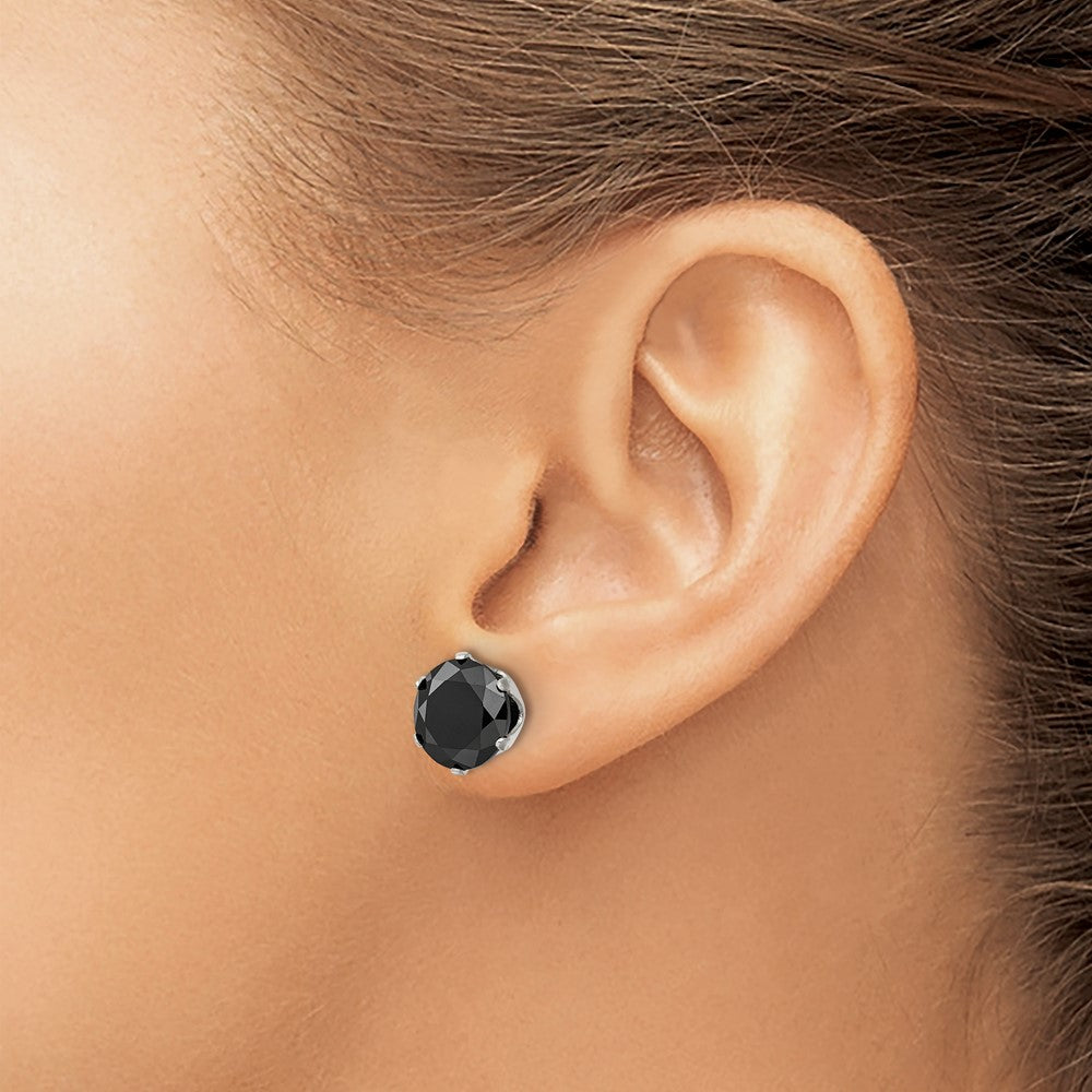 SRE1097 Chisel Stainless Steel Polished 10mm Black Round CZ Stud Post Earrings