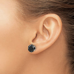 SRE1097 Chisel Stainless Steel Polished 10mm Black Round CZ Stud Post Earrings