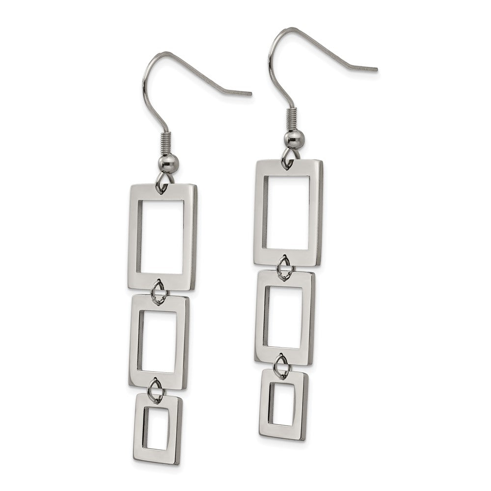 SRE110 Chisel Stainless Steel Polished Squares Dangle Shepherd Hook Earrings
