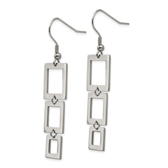SRE110 Chisel Stainless Steel Polished Squares Dangle Shepherd Hook Earrings