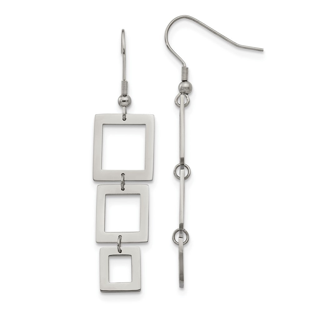 SRE110 Chisel Stainless Steel Polished Squares Dangle Shepherd Hook Earrings