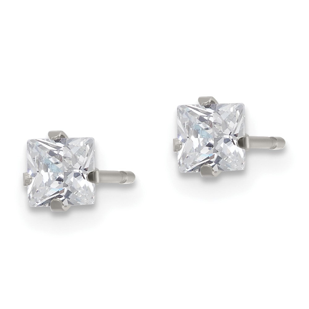 SRE1100 Chisel Stainless Steel Polished 4mm Square CZ Stud Post Earrings