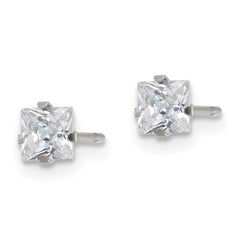SRE1100 Chisel Stainless Steel Polished 4mm Square CZ Stud Post Earrings