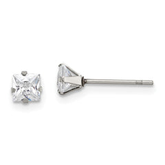 SRE1100 Chisel Stainless Steel Polished 4mm Square CZ Stud Post Earrings
