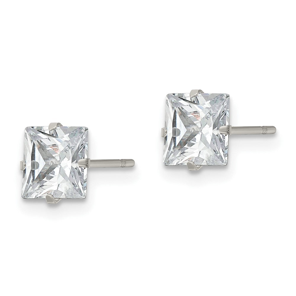SRE1102 Chisel Stainless Steel Polished 6mm Square CZ Stud Post Earrings