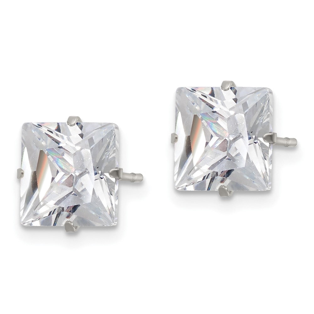 SRE1104 Chisel Stainless Steel Polished 8mm Square CZ Stud Post Earrings