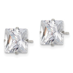 SRE1104 Chisel Stainless Steel Polished 8mm Square CZ Stud Post Earrings
