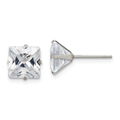 SRE1104 Chisel Stainless Steel Polished 8mm Square CZ Stud Post Earrings