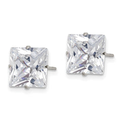 SRE1105 Chisel Stainless Steel Polished 9mm Square CZ Stud Post Earrings