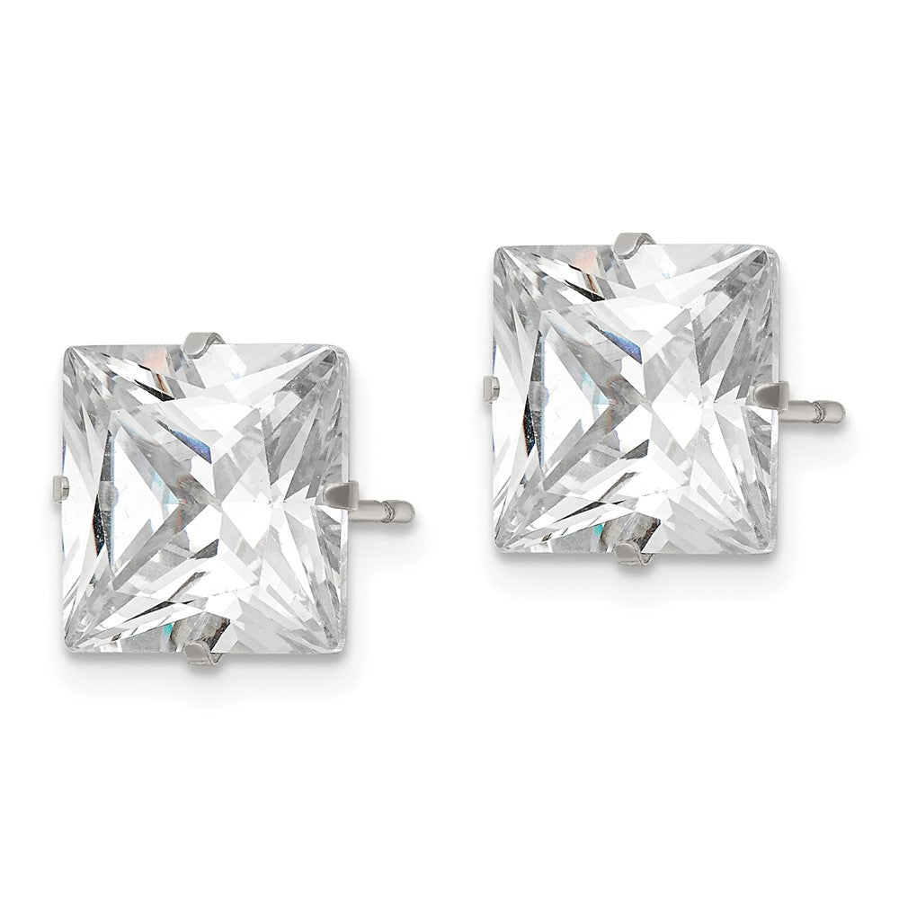 SRE1106 Chisel Stainless Steel Polished 10mm Square CZ Stud Post Earrings