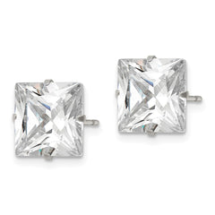 SRE1106 Chisel Stainless Steel Polished 10mm Square CZ Stud Post Earrings