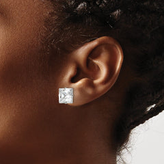 SRE1106 Chisel Stainless Steel Polished 10mm Square CZ Stud Post Earrings