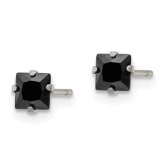 SRE1109 Chisel Stainless Steel Polished 4mm Black Square CZ Stud Post Earrings