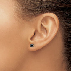 SRE1109 Chisel Stainless Steel Polished 4mm Black Square CZ Stud Post Earrings