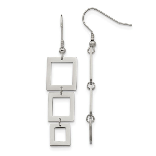 SRE110 Chisel Stainless Steel Polished Squares Dangle Shepherd Hook Earrings