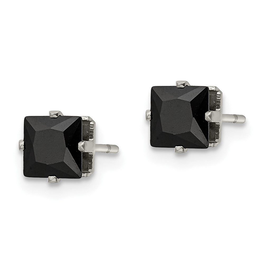 SRE1110 Chisel Stainless Steel Polished 5mm Black Square CZ Stud Post Earrings