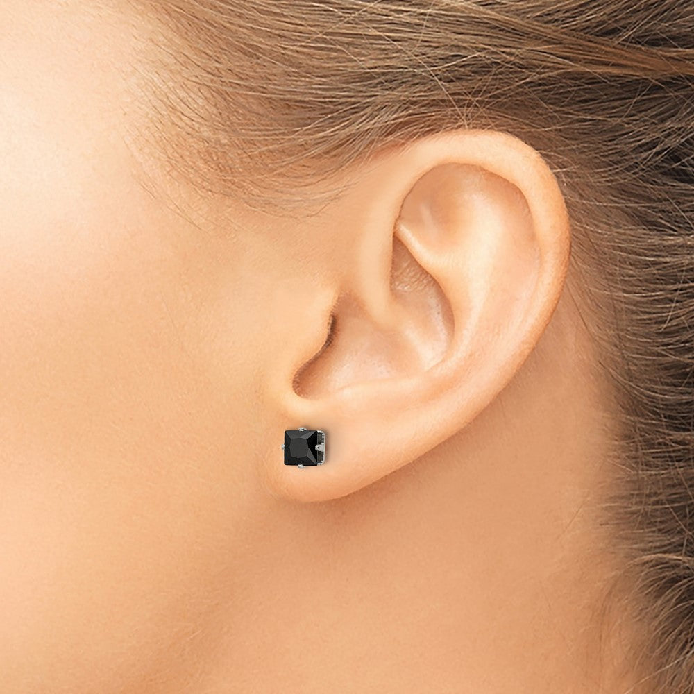 SRE1110 Chisel Stainless Steel Polished 5mm Black Square CZ Stud Post Earrings