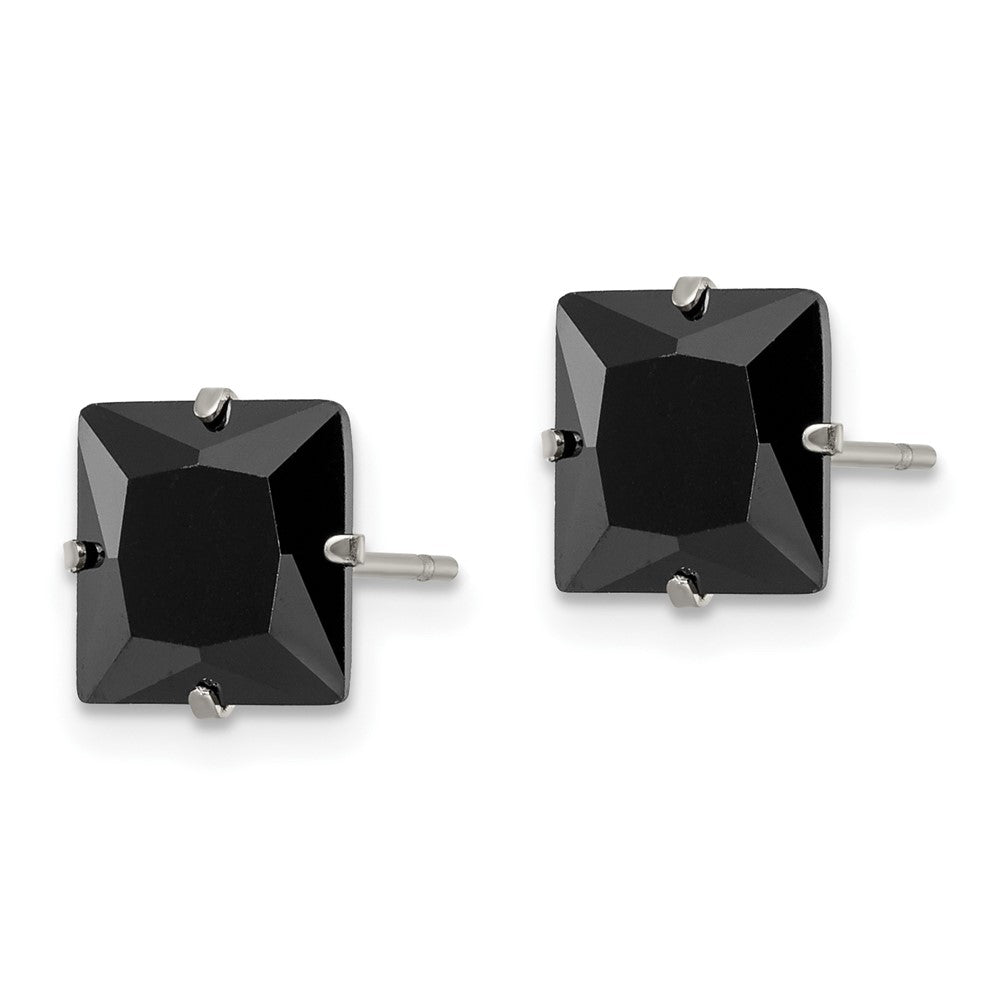SRE1113 Chisel Stainless Steel Polished 8mm Black Square CZ Stud Post Earrings