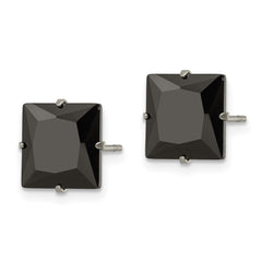 SRE1114 Chisel Stainless Steel Polished 9mm Black Square CZ Stud Post Earrings
