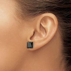 SRE1114 Chisel Stainless Steel Polished 9mm Black Square CZ Stud Post Earrings