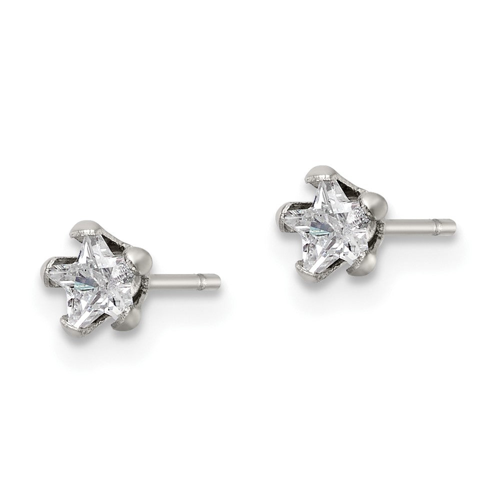 SRE1117 Chisel Stainless Steel Polished 4mm Star CZ Stud Post Earrings