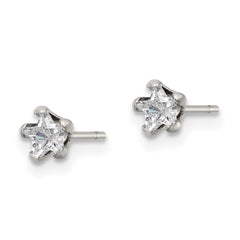 SRE1117 Chisel Stainless Steel Polished 4mm Star CZ Stud Post Earrings