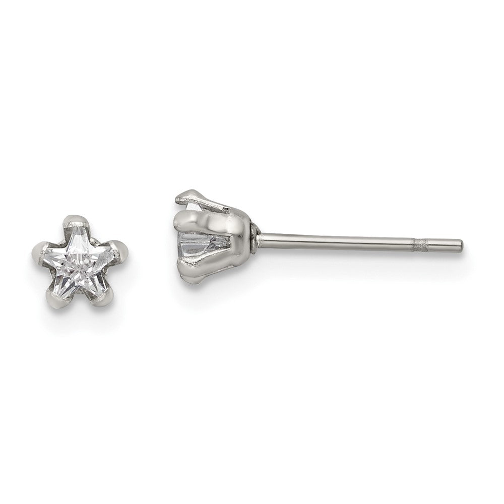 SRE1117 Chisel Stainless Steel Polished 4mm Star CZ Stud Post Earrings